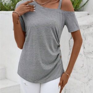 Elegant Gray Asymmetrical Women's Top